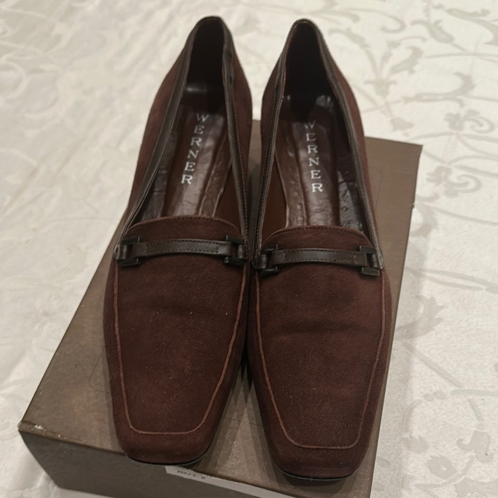 Vintage Werner Women's Brown Suede & Leather Low Heels